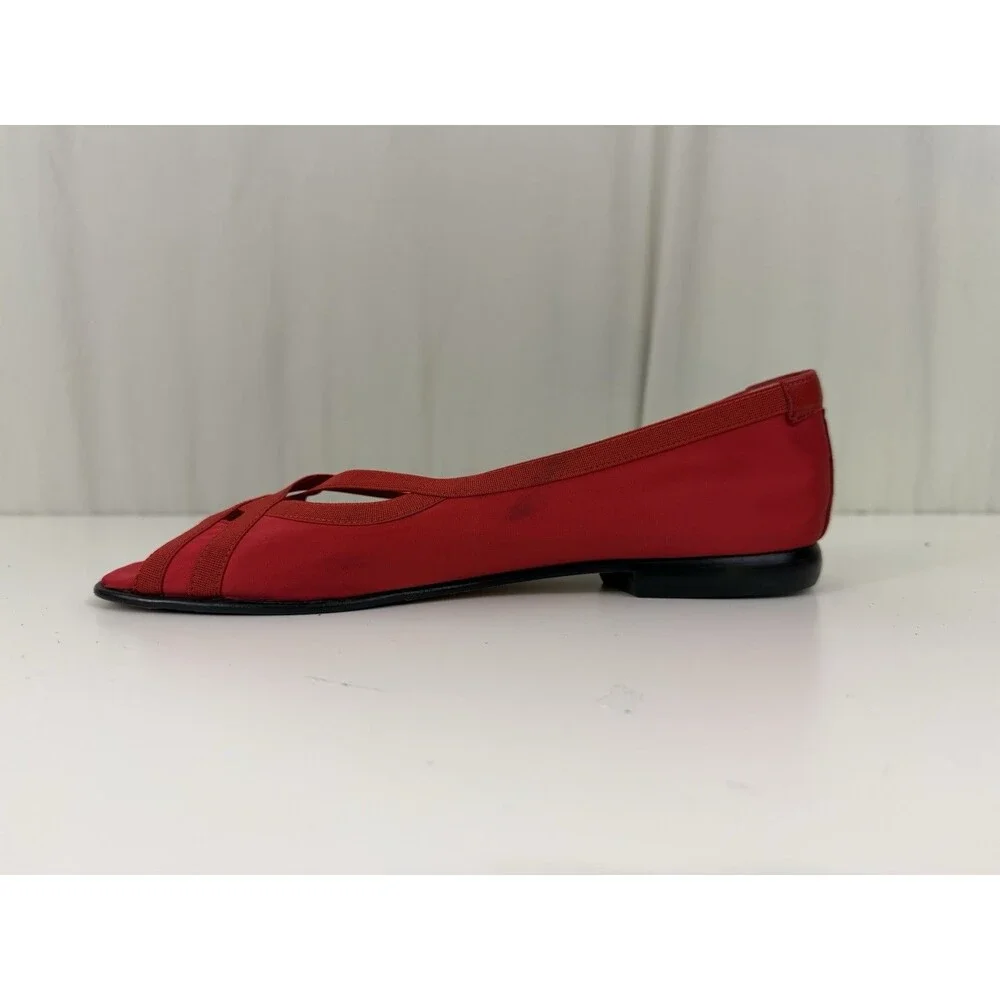 Taryn Rose Red Stain Peep Toe Flats Tomato Girl Balletcore Eclectic Grandpa 38.5